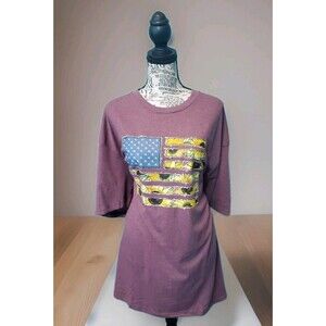 Womens 2xl  Daisy American Flag Graphic Print T-Shirt Red Short Sleeve Pullover